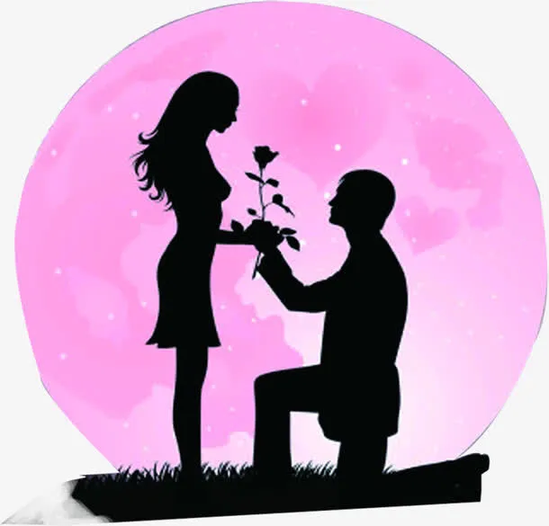 卡通圆月情侣求婚七夕免抠