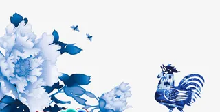 国风牡丹和公鸡免抠