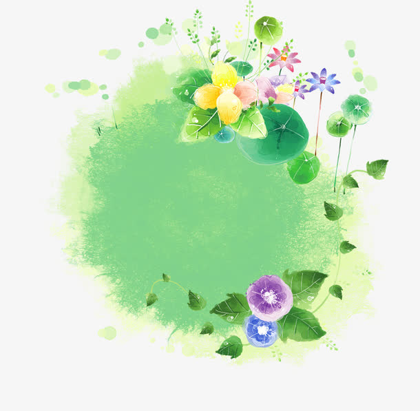 高清手绘绿色荷叶花朵免抠