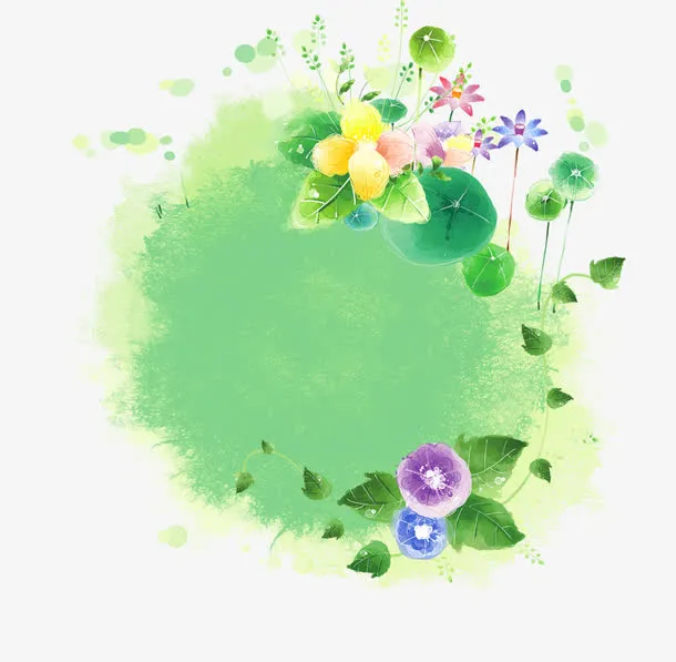 高清手绘绿色荷叶花朵免抠