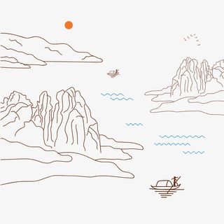 手绘线条山峦山峰场景免抠