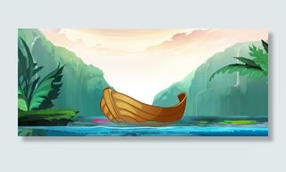 春天卡通手绘山脉文艺黄banner高清