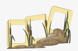 水池边三个石头相框免抠