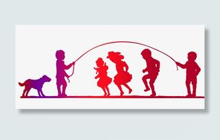 儿童跳绳游戏红色剪影免抠