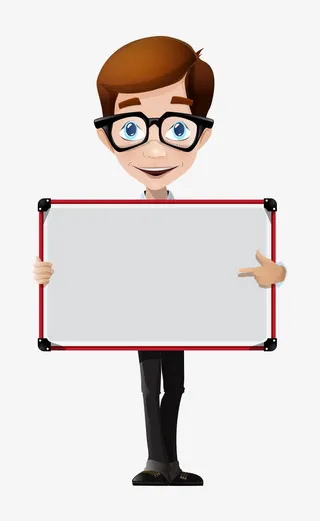 卡通手绘戴眼镜商务男人拿白板免抠