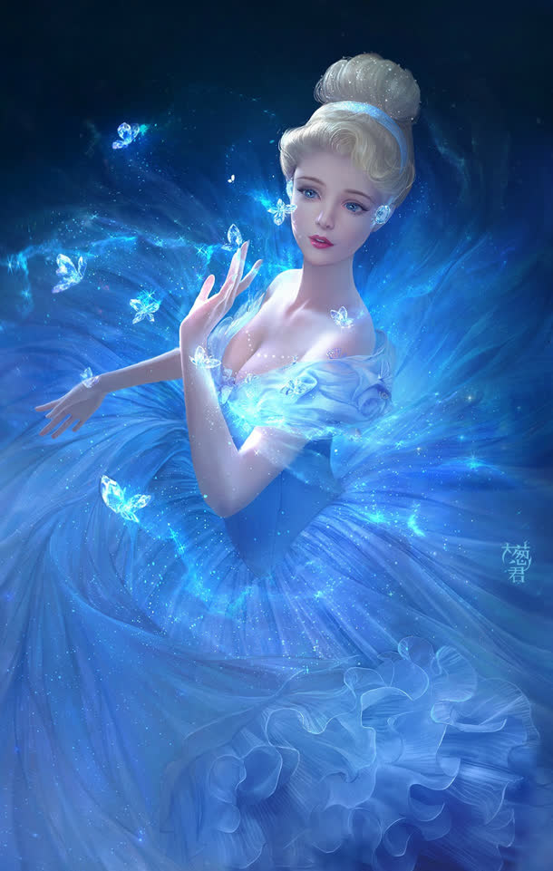 卡通洋娃娃蝴蝶盛开免抠