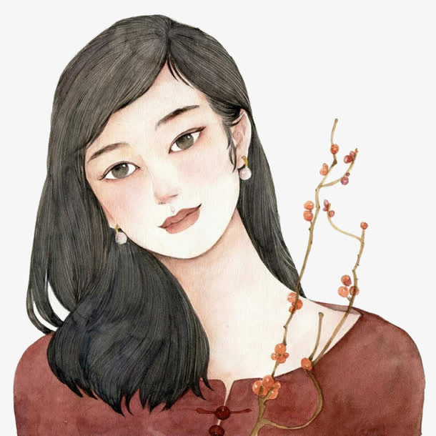 唯美手绘人物插画免抠