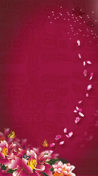 红色牡丹蝴蝶背景高清