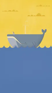 手绘换色背景鲸鱼图免抠