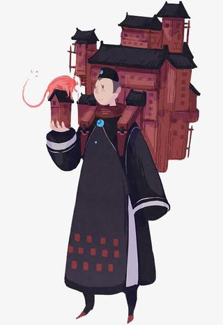 游戏人设背城堡的黑衣官员免抠