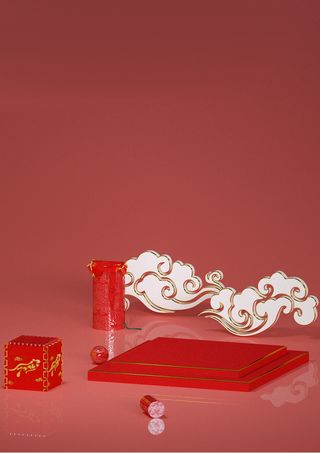 虎年春节国潮背景立体场景高清复古中国风背景