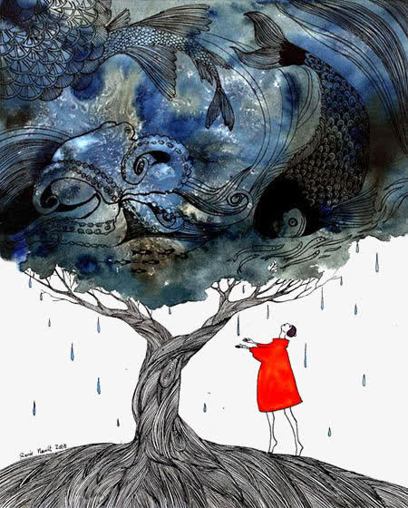 水彩大树免抠