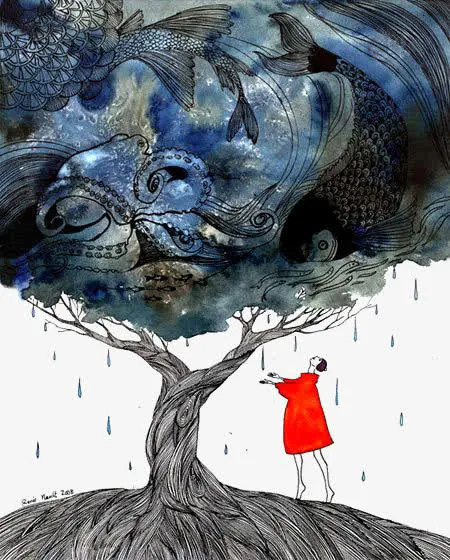 水彩大树免抠