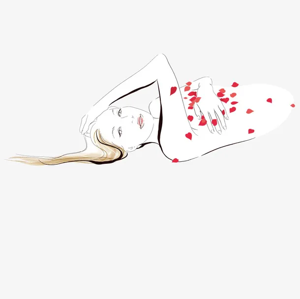 身上铺满玫瑰花瓣的美女免抠