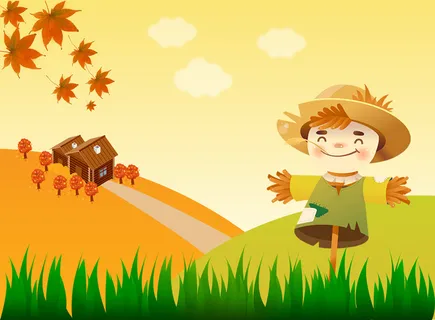 稻草人插画田园房子高清