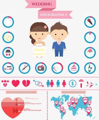 时尚扁平化婚礼元素矢量素材,,免抠