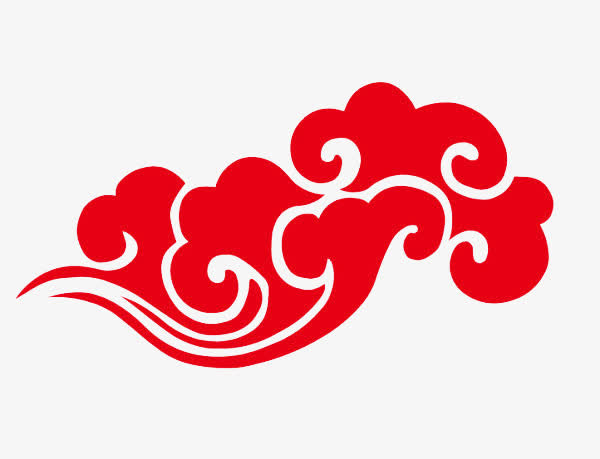 红色祥云花纹中国风免抠