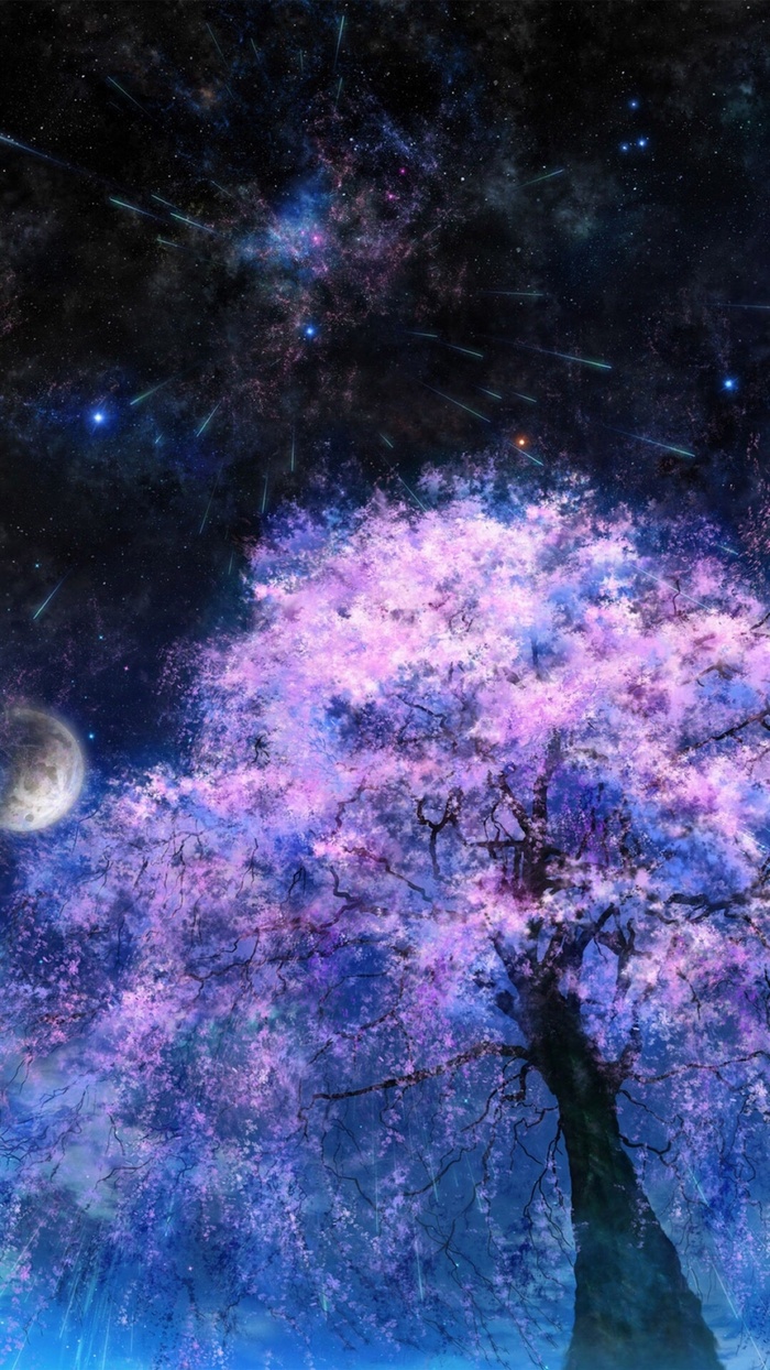 星空下的樱花H5背景高清
