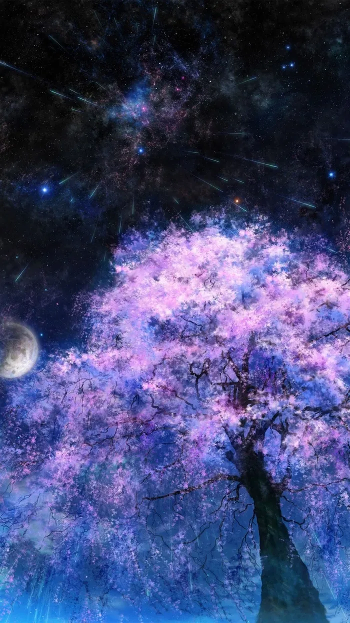 星空下的樱花H5背景高清