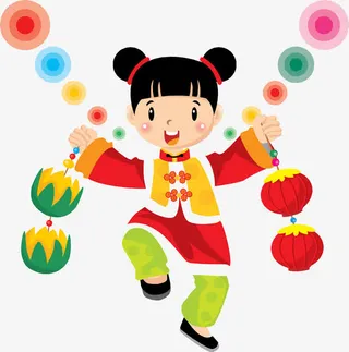 拎着灯笼的卡通人物免抠