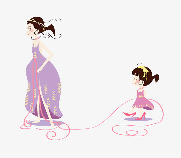 免抠卡通手绘穿亲子装的母女免抠