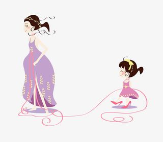 免抠卡通手绘穿亲子装的母女免抠