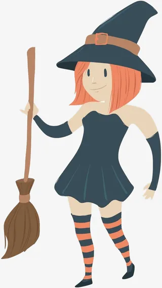 万圣节女巫拿扫把元素免抠