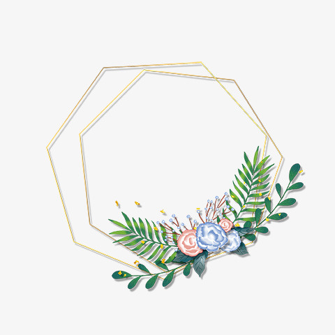 绿色鲜花金边框免抠