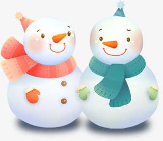 手绘粉蓝色可爱雪人免抠