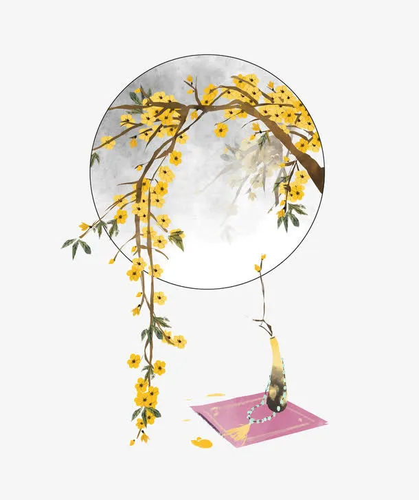 古风明月下的花朵免抠