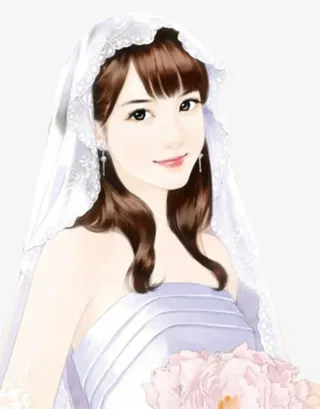 结婚的少女手绘免抠