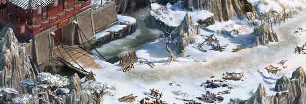雪后的城墙小路游戏场景免抠