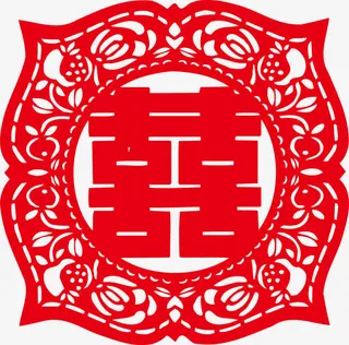 红色结婚剪纸帖免抠