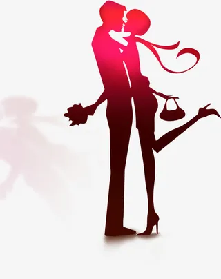 红色浪漫男女剪影免抠