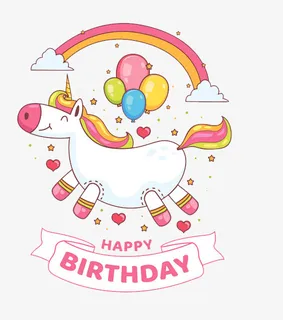 手绘卡通独角兽生日祝福图案免抠