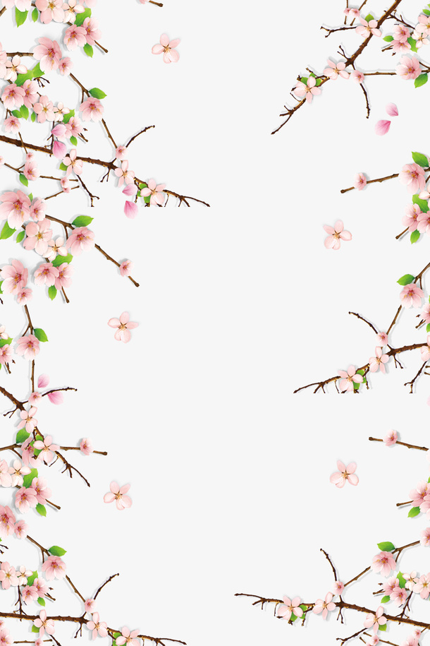 二十四节气春分桃花边框免抠手绘/卡通卡通元素