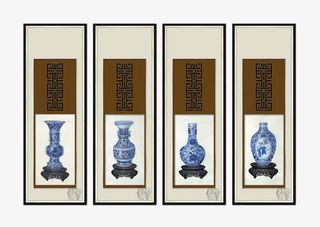 中国风古代青花瓷瓶竖版装饰画免抠