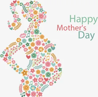 矢量手绘花朵拼凑怀孕的女人形状免抠