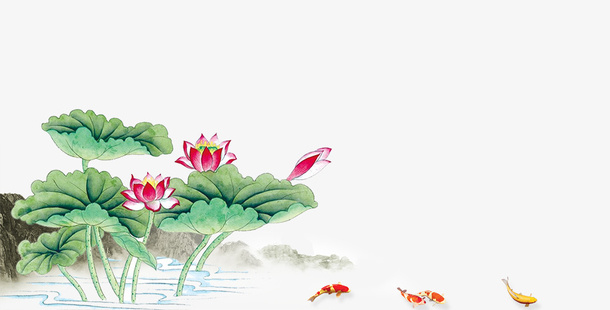 盛夏手绘荷塘复古边框免抠