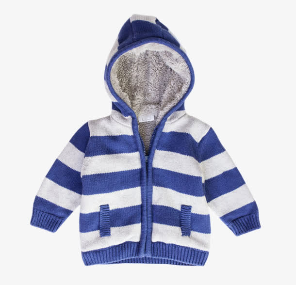 蓝白色童装保暖衣服棉袄实物免抠