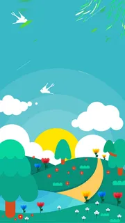 春天扁平风春游背景高清