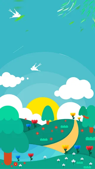 春天扁平风春游背景高清