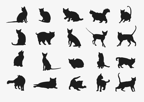 20款黑色猫咪剪影免抠图标元素