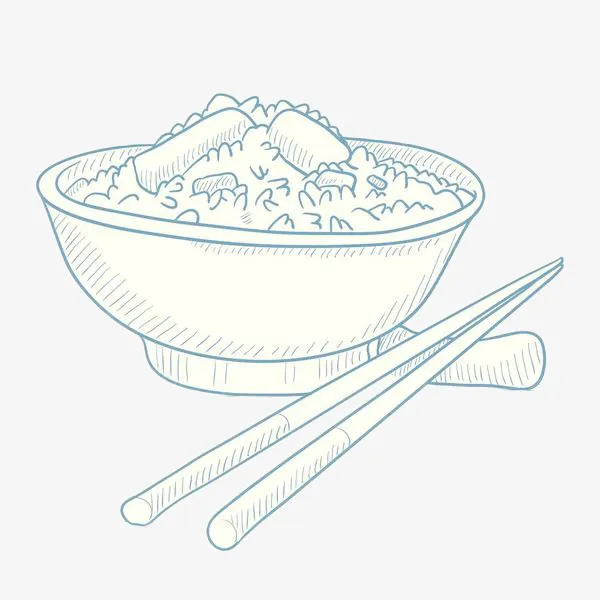 线条手绘白色大米饭免抠