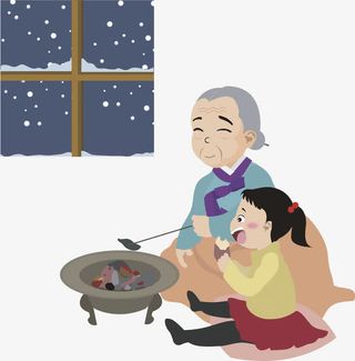烤火取暖的祖孙免抠