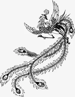 手绘复古黑白凤矢量图免抠