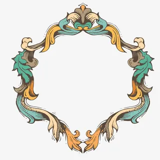 叶子花藤传统复古花边框免抠