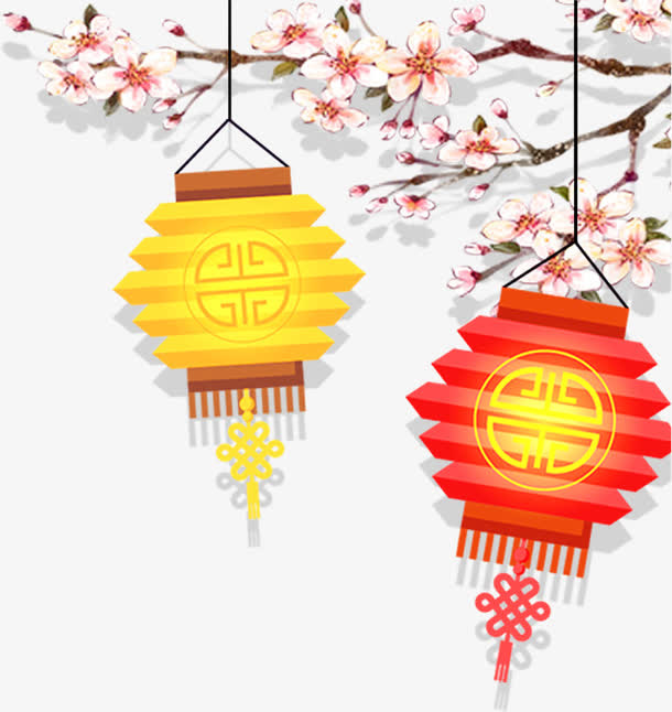 古典中国风花枝灯笼免抠