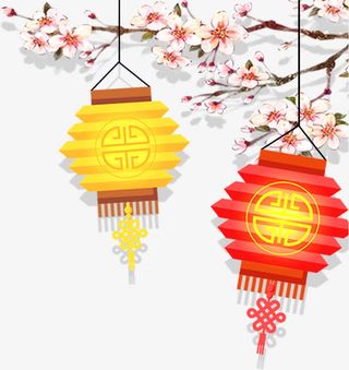 古典中国风花枝灯笼免抠