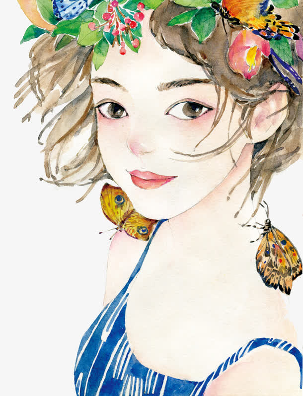 唯美手绘人物插画免抠